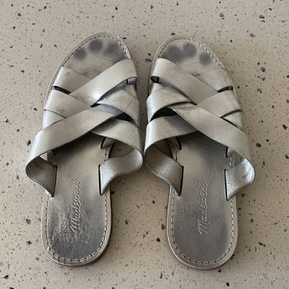Madewell The Boardwalk Woven Silver Leather Slide Casual Sandals Women Size 8.5 - Picture 6 of 8